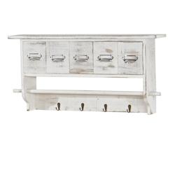 Décoshop26 - Porte-manteau mural vintage 5 tiroirs avec 4 crochets 32x65x13 cm aspect vieilli blanc 04_0005760 - blanc 3000261489887_0
