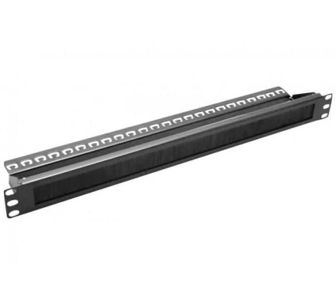 Dexlan passe-câbles avec brosse 1U 19'' - support arrière pour gestion de câbles - panneau métal noir_0
