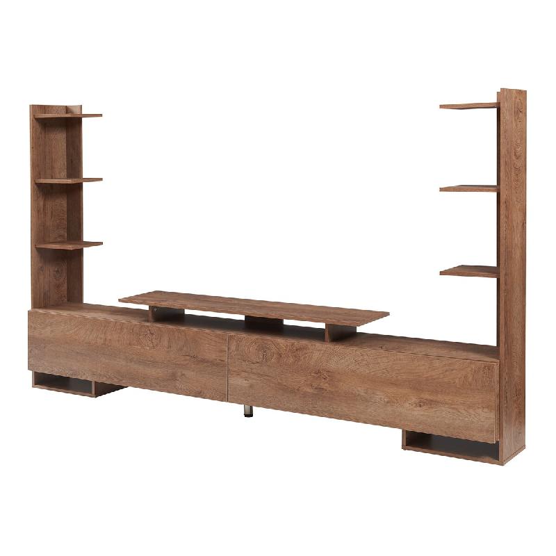 Helloshop26 - Meuble TV support télévision salon étagère 233 x 31 x 140,5 cm avec étagères latérales marron 03_0010088 - marron 3000225029388_0
