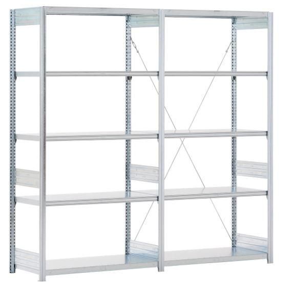 Rayonnage à tablette type S - charge 300 kg par tablette - finition galvanisée - ensemble avec travée de départ et extension_0
