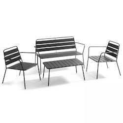 Oviala Business Salon de terrasse 4 places et 1 table basse en acier anthracite - Oviala - gris acier 105436_0