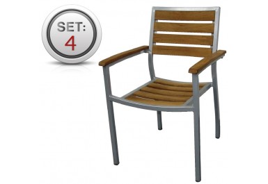 Table en teck avec accoudoirs - naturel - 4 unités - design moderne - usage intérieur et extérieur_0