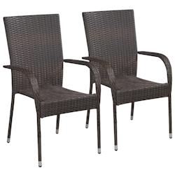 VidaXL Chaises Empilables D Extérieur Lot De 2 Résine Tressée Marron - marron 44237_0