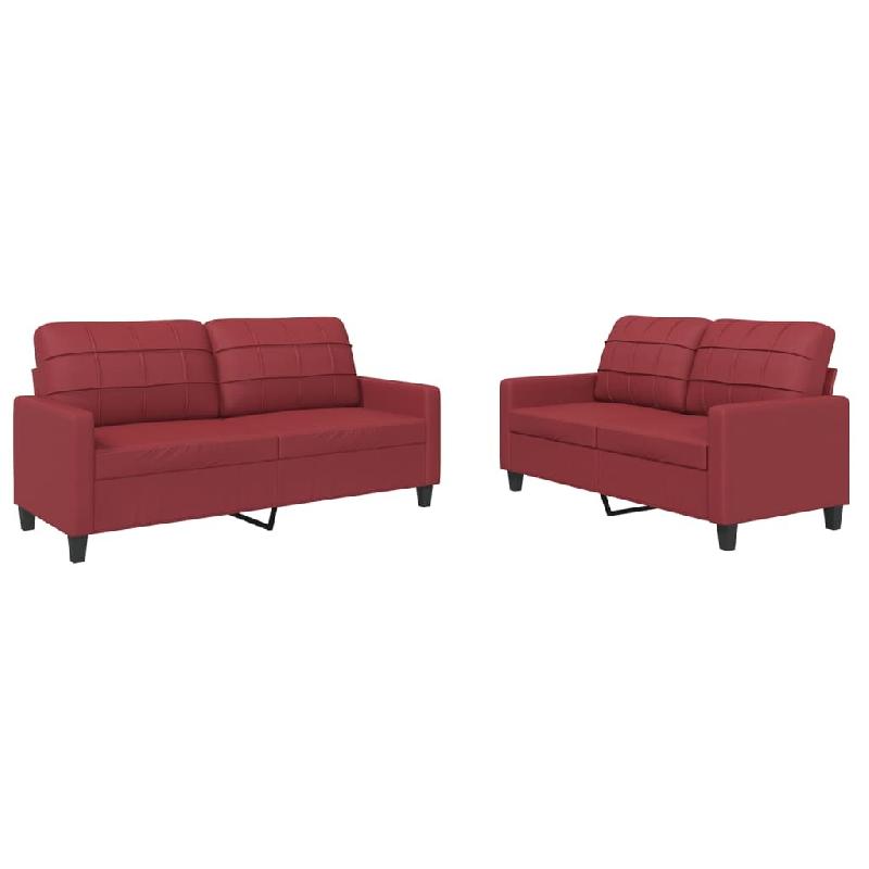 VidaXL Ensemble de canapés 2 pcs et coussins Rouge bordeaux Similicuir Modèle Héritage Pro - 3201361_0