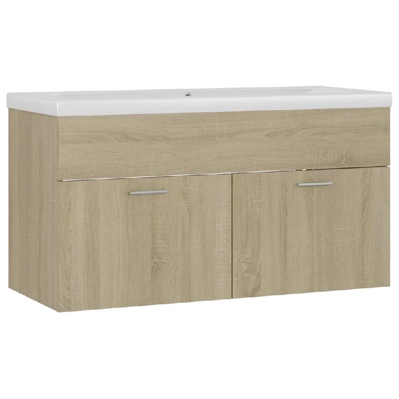Armoire d'évier avec lavabo intégré - 90 x 38,5 x 46 cm - Chêne sonoma - Aggloméré - Réf. 02_0006456_0