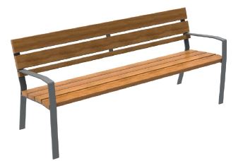 Banc public Laval Réf. 1063 - 7 lattes de bois de Guinée, pieds et accoudoirs en acier inoxydable_0