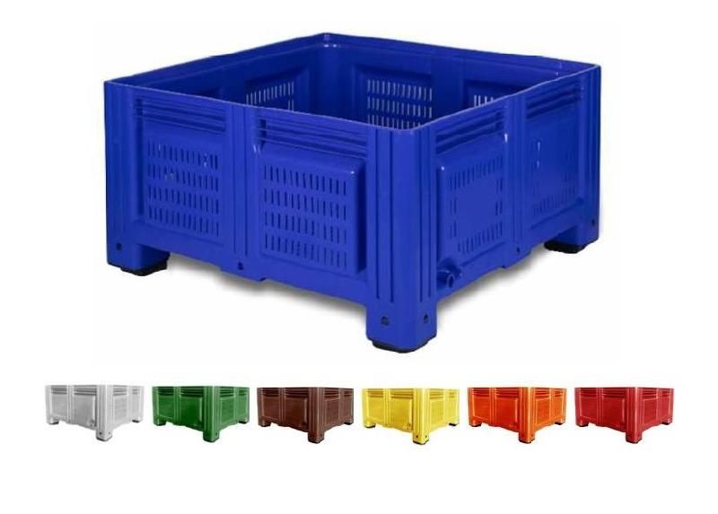 Caisse-palette monobloc ajourée - 120 x 120 cm - Hauteur 63 cm - Capacité 620 litres - Usage alimentaire_0