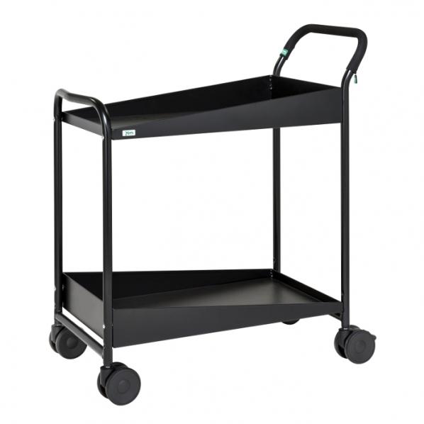 Chariot manuel à étagères Konga Noir - 2 tablettes - 150 kg - Roues jumelées à roulement à billes - Poignée ergonomique - Rolléco_0