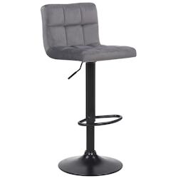 Décoshop26 - Tabouret de bar en velours gris avec pieds en métal noir assise rembourée repose-pieds pivotant TDB10176 - gris 3000897069606_0