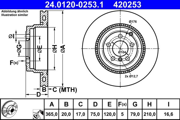 Disque de frein ATE 420253 - ventilé - arrière - boîte de 1 disque_0