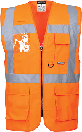 Gilet hi-vis executive - Berlin orange S476, S - bandes réfléchissantes - 7 poches - certifié CE_0