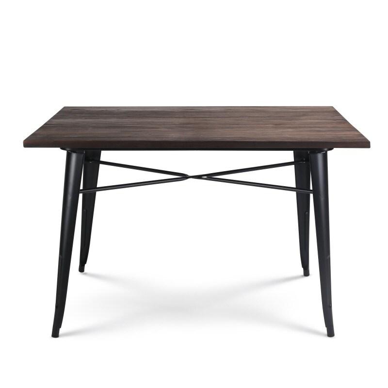 Kosmi Table rectangulaire 120×80 cm – Plateau en bois massif foncé et pieds en métal noir mat – Style industriel - noir métal 3760301692584_0