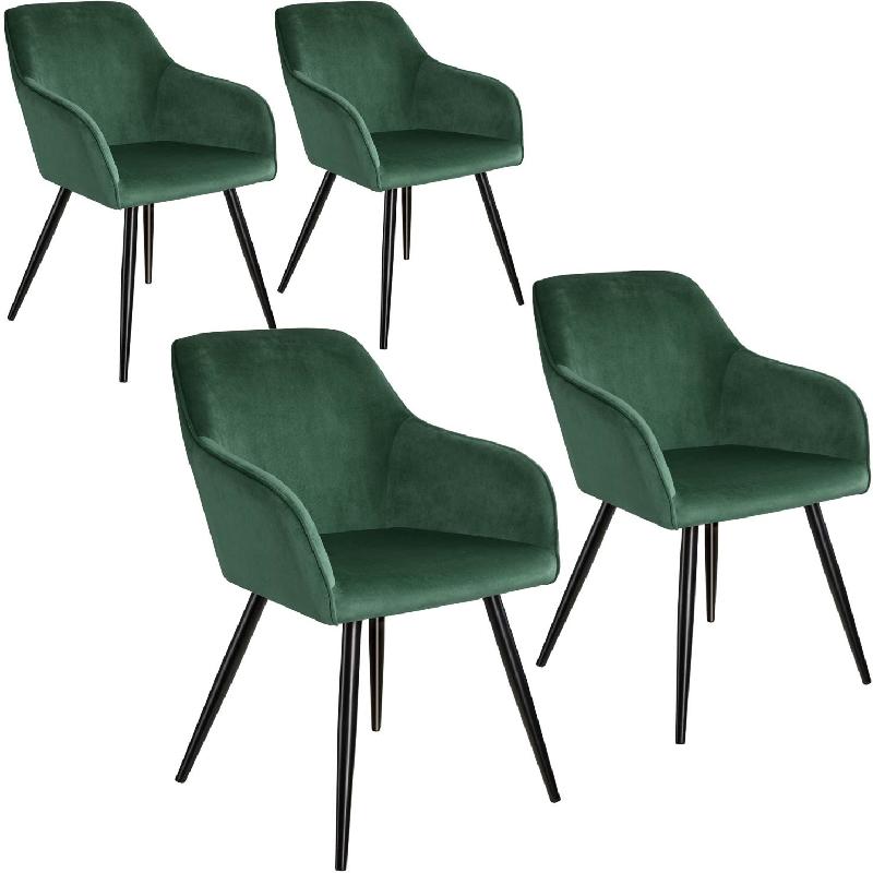 Lot de 4 chaises velours vert - Design élégant - Pieds noirs - Salle à manger, salon, cuisine - Réf : 08_0000074_0