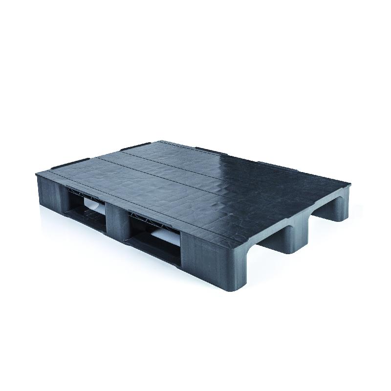 Palette plastique médium PP recyclé plein 3 semelles 1200 x 800 x 150 mm Noir - Réf : PAL163PI1208012_0