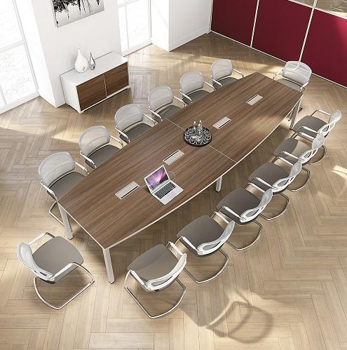 Quarti - Table de réunion 14 personnes - Plateau mélaminé ou stratifié antibactérien - Dimensions 400x90/130x73,5 cm_0