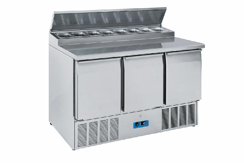 Saladette avec 3 portes gn 1/1, 8x gn 1/6 h=150 mm, 0°/+8°c - 9709C_0