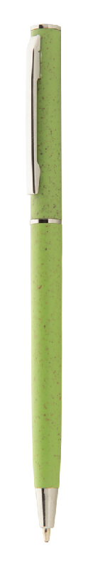 Stylo bille écologique en plastique paille de blé - détails chromés - encre bleue_0