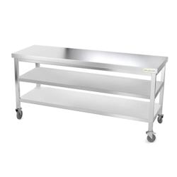 Table de travail en inox 1800 x 500 mm avec 2 étagères sur roulettes PREMIUM / GOLDINOX - gris inox 3701770807659_0