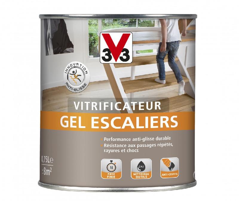 Vitrificateur gel escalier V33 - Incolore satiné - 0.75 l - Anti-glisse - Facile à appliquer_0