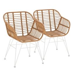 VS Venta-stock Pack de 2 chaises de salle à manger ou de jardin Elda Ratan/Blanc - blanc métal I24081_0