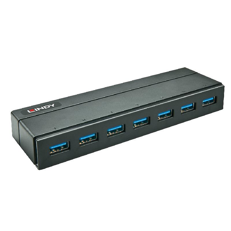 Lindy 43228 - Hub USB 3.1 7 ports - Transfert rapide jusqu'à 5000 Mbit/s - Alimentation CC - Couleur noire_0