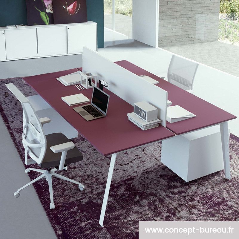 Danjoux - Bureau open space pour 2 personnes - Design épuré et plateau bois mélaminé_0