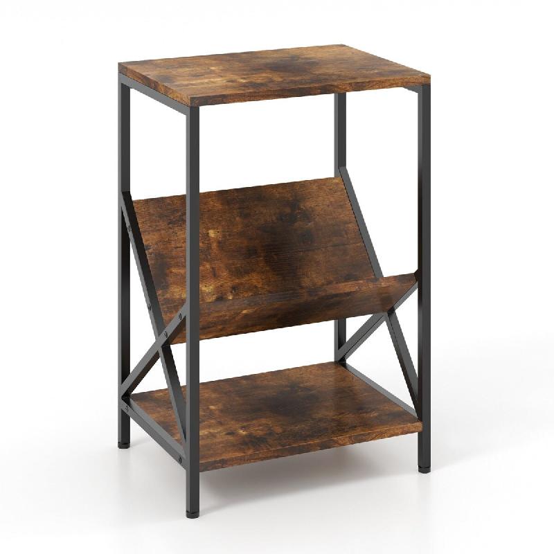 Helloshop26 - Table d'appoint à 3 niveaux 40 x 30 x 61 cm avec étagère ouverte design industriel en bois d'ingénierie brun rustique 20_0013873 - v_0