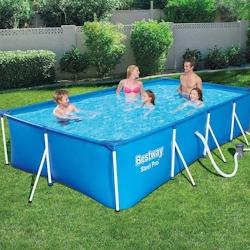 Piscine tubulaire rectangulaire 4x2.1x 0.8m Anti-Corrosion, Liner PVC Renforcé, Pompe de Filtration Incluse 5700L Bestway - bleu 6942138949704_0