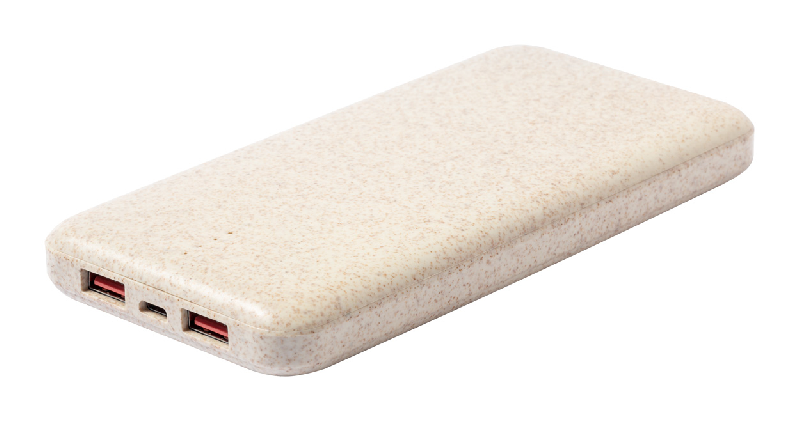 Power bank écologique en paille de blé - 8000 mAh avec chargeur rapide sans fil 10W et ports USB-C_0