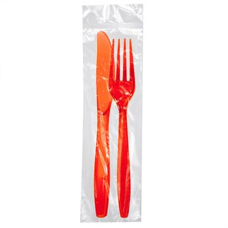 SACHET FOURCHETTE ET COUTEAU 19 CM PS ROUGE (VENDU PAR 500)