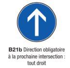 Signalisation routière type B21b - Obligation tout droit à la prochaine intersection_0