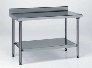 Table inox adossée avec étagère basse TOURNUS EQUIPEMENT - Référence : 424 997 - Acier inoxydable, réglable en hauteur, certifiée NF Hygiène Alimentaire_0