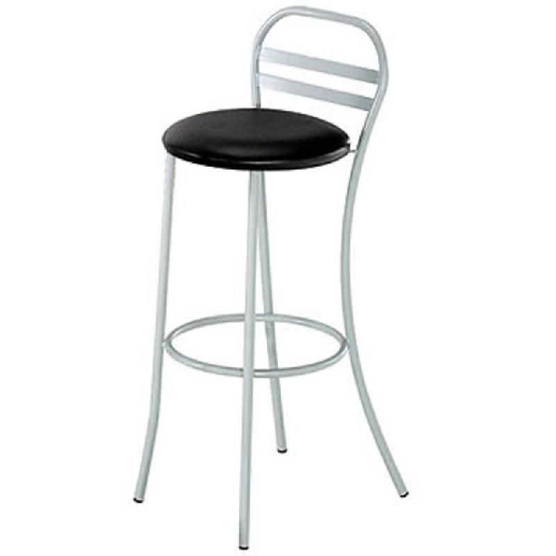 TABOURET HAUT RESTAURATION DESIGN SIMILI CUIR NOIR / ALUMINIUM