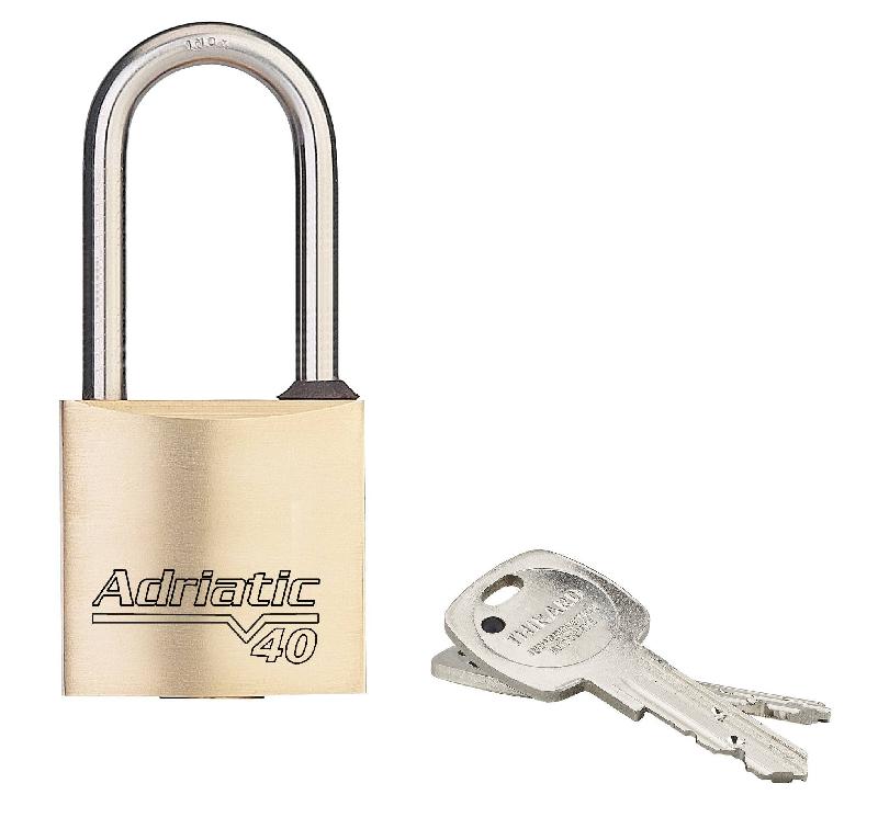 Cadenas à clé Adriatic - Laiton monobloc 40 mm - Anse inoxydable - Double verrouillage - Thirard_0
