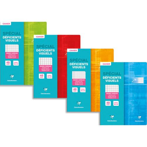 CAHIER PIQÛRE CLAIREFONTAINE - 24 X 32 CM - 48 PAGES SEYES - EN CARTE POUR DEFICIENT VISUEL - COLORIS ASSORTIS