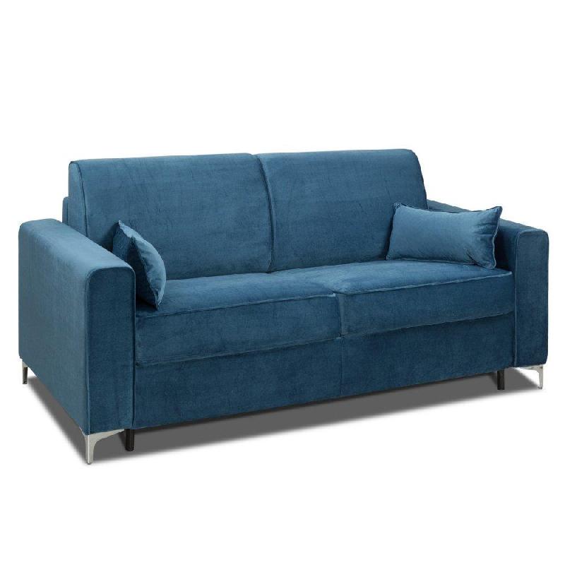 CANAPÉ CONVERTIBLE EXPRESS JACKSON 140CM COMFORT BULTEX® 12CM SOMMIER LATTES TÊTE DE LIT INTÉGRÉE VELOURS BLEU_0