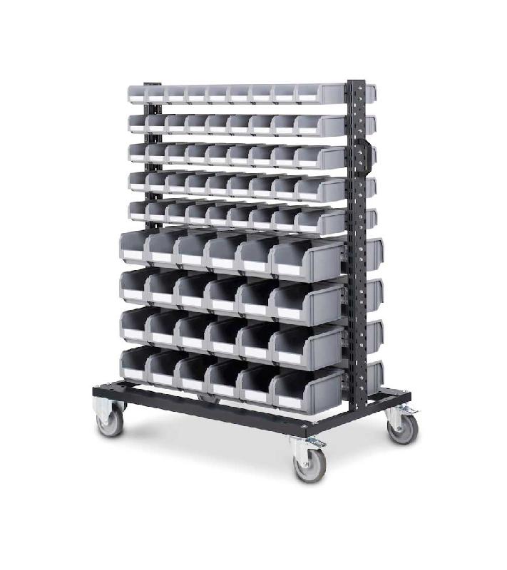 CHARIOT PORTE-BACS AVEC 138 BACS GRIS PLASTIQUE