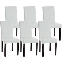 CLP Lot de 6 Chaises de salle à manger Ina similicuir avec pieds en Bois Blanc /Marron foncé - blanc polyester 181064102_0