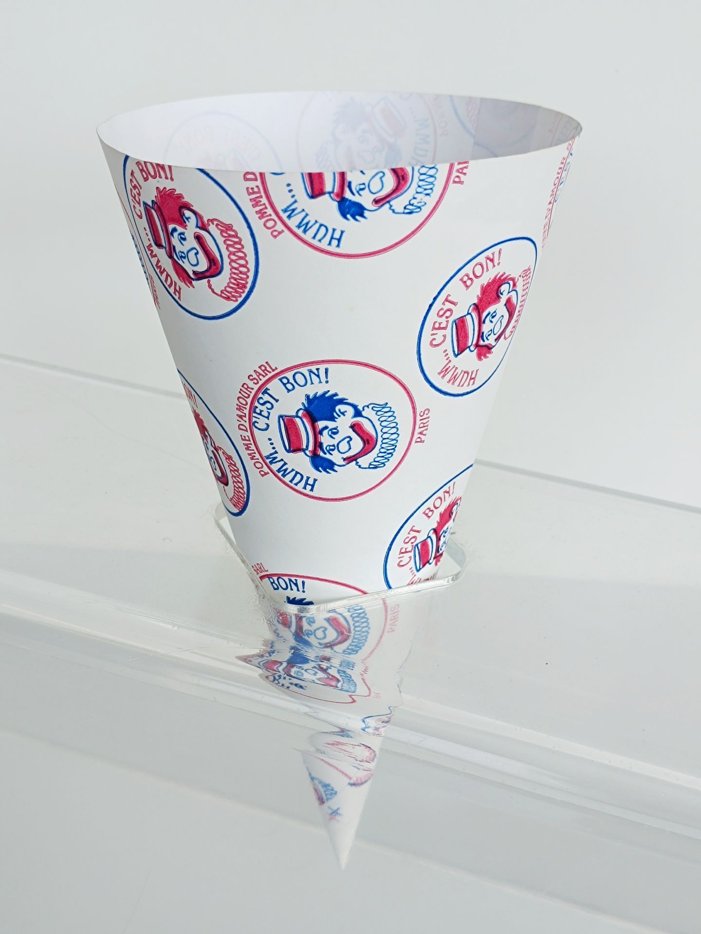 Cônes en papier pour pop corn - Préformés avec visuel vintage Pomme d'amour - 250 ou 2 500 unités_0