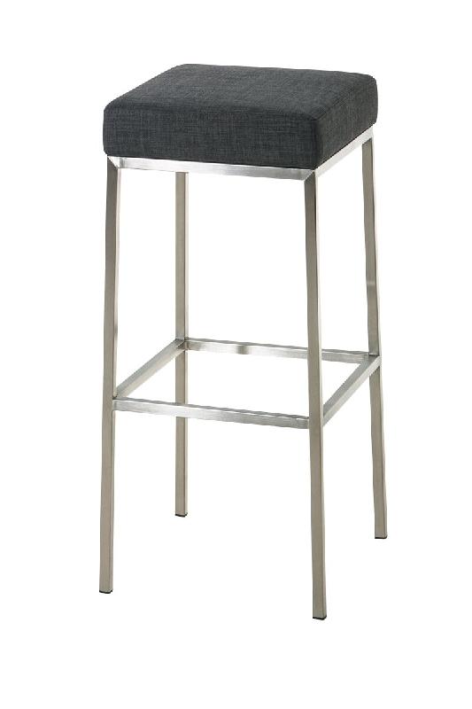 Décoshop26 - Tabouret de bar x1 avec repose-pieds assises carrées hauteur 80 cm en tissu gris et acier inoxydable 10_0005739 - gris inox 3000265189066_0