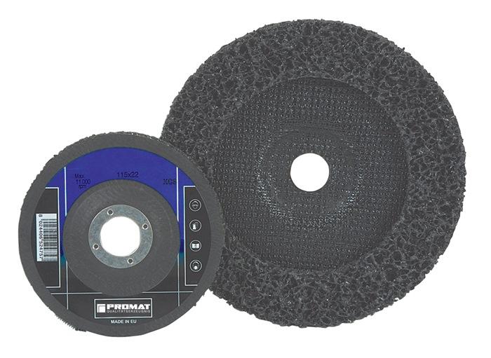 Disque de nettoyage grossier PROMAT - D.115x22 mm - Non-tissé extra grossier avec perçage 22,23 mm_0