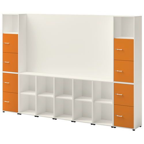 ENSEMBLE MEUBLE TV ET RANGEMENT IVO N°2 BLANC/PORTE ORANGE - QUADRIFOGLIO