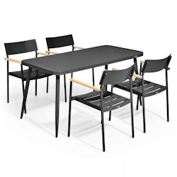 Oviala Business Ensemble table de terrasse avec 4 fauteuils en aluminium noir - Oviala - noir aluminium 108686_0