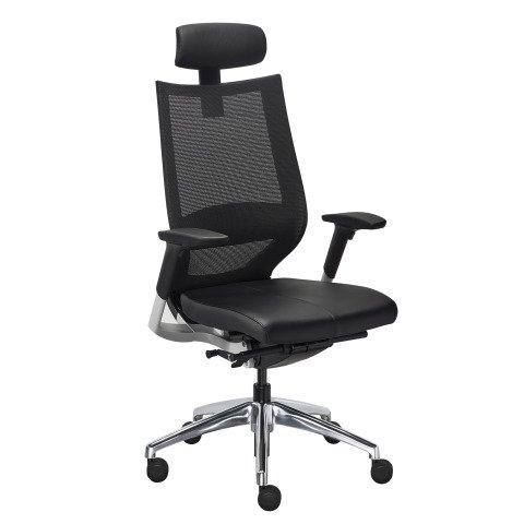 FAUTEUIL DE BUREAU FORTIS ASSISE CUIR - AVEC ACCOUDOIRS, APPUI-TÊTE ET SOUTIEN LOMBAIRE - MÉCANISME SYNCHRONE - RÉGLAGE PROFONDEUR D'ASSISE - PIEDS ALUMINIUM