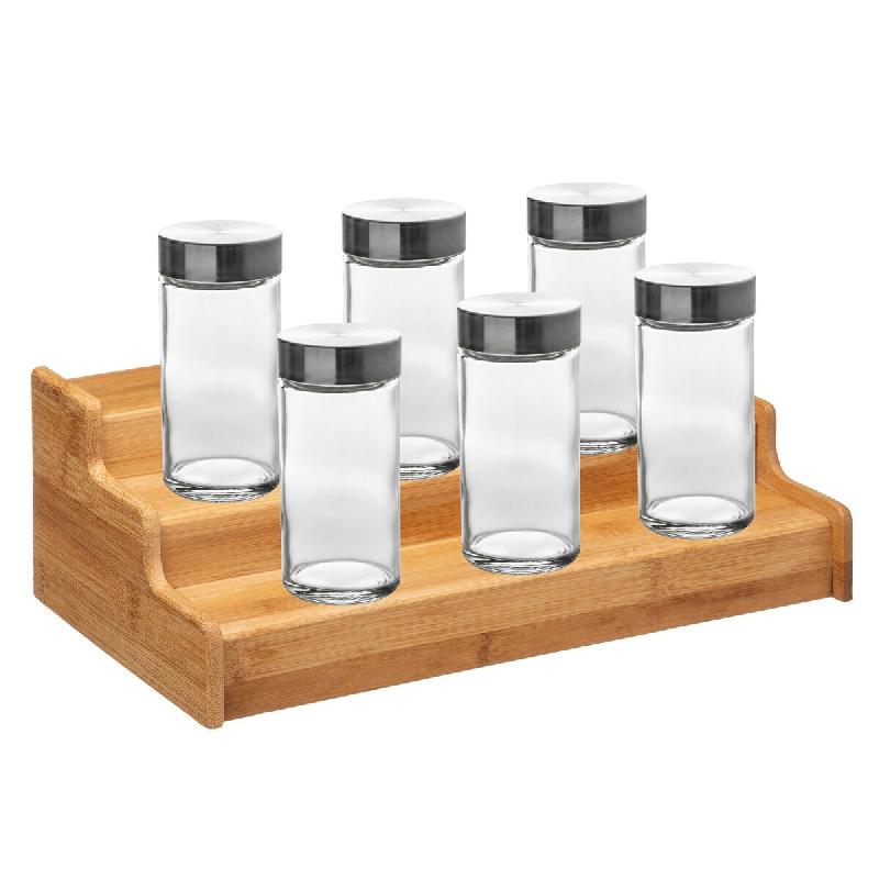 FIVE - Range-épices 32,5x19,5x11,2cm avec 6 pots à épices 80ml en acier inoxydable - beige multi-matériau MAK017_0