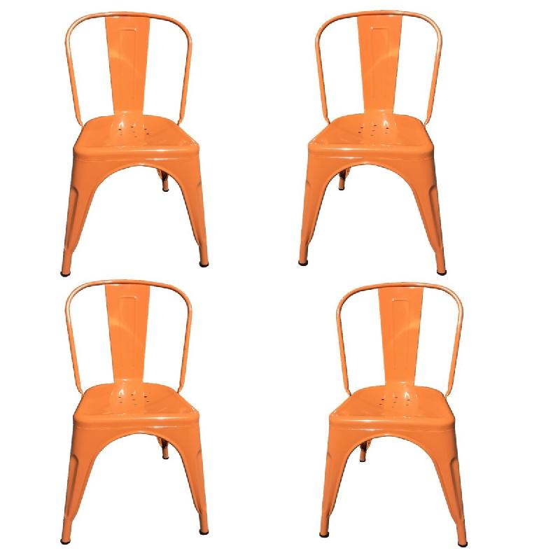 Fleda TRADING Chaise en Métal Style Industriel pour Maison Bar Restaurants Pizzerias. Set 4 chaises Couleur ORANGE - FLJ006-4PZ-ARANCIONE_0