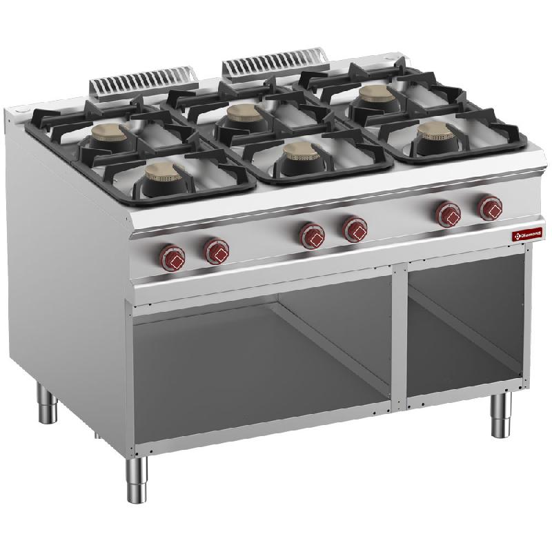 Fourneau professionnel 6 brûleurs gaz - armoire ouverte - G9/6BA12-N - acier inox AISI 304_0