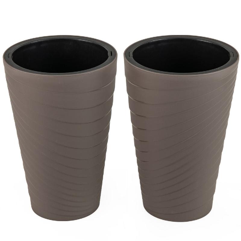 Helloshop26 - Lot de 2 pots de fleurs modernes 45 x 29,5 cm système de drainage optimal pour jardin et terrasse en PP marron 20_0012478 - 30002284755_0