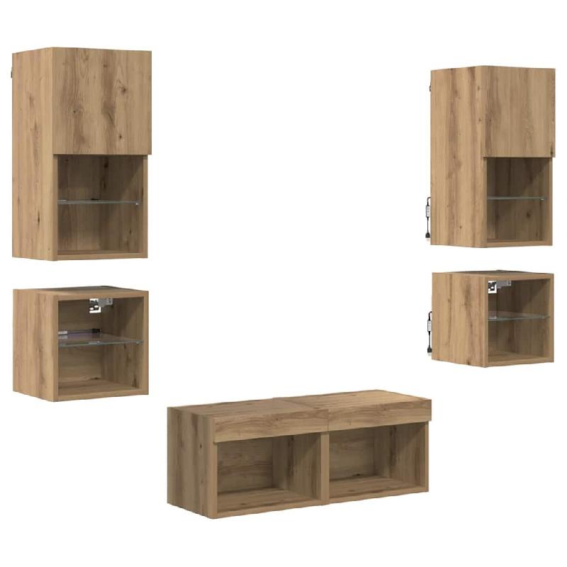 Helloshop26 - Lot de 8 meubles TV muraux modernes avec LEDs rangement design minimaliste 30 x 28,5 x 30 cm en bois d'ingénierie 02_0056083 - Bois mas_0