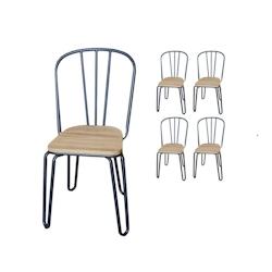 Kosmi Lot de 4 chaises style industriel – Métal noir mat & assise en bois clair – Pieds épingle - noir 3760301697442_0
